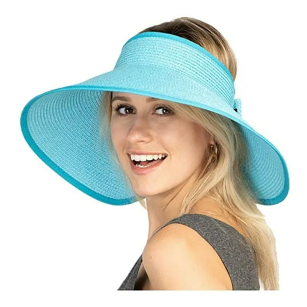 Fashion Summer Women's Ladies Beach Sun Visor Wide Brim Stripe Floppy Straw Hat